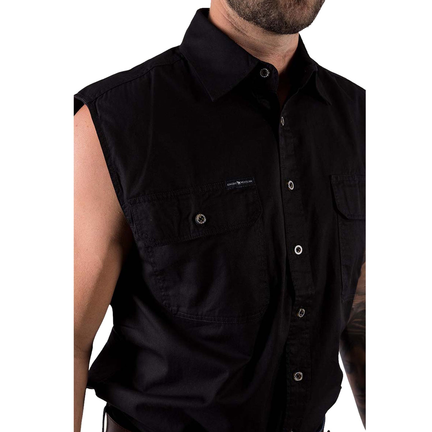 Ringers Western Rob Roy Men's Sleeveless Full Button Work Shirt - Black