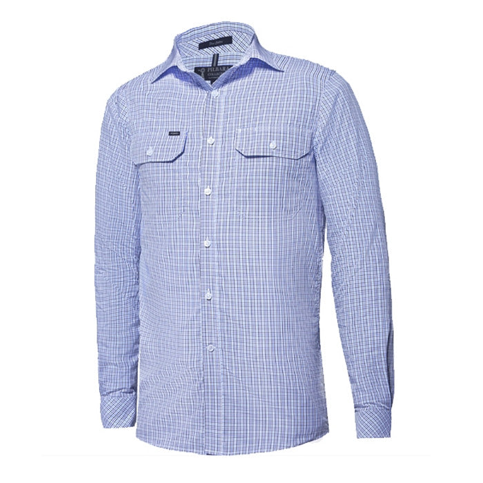Pilbara Men’s Check Dual Pocket L/S Shirt - Red/Blue/Black/White Check