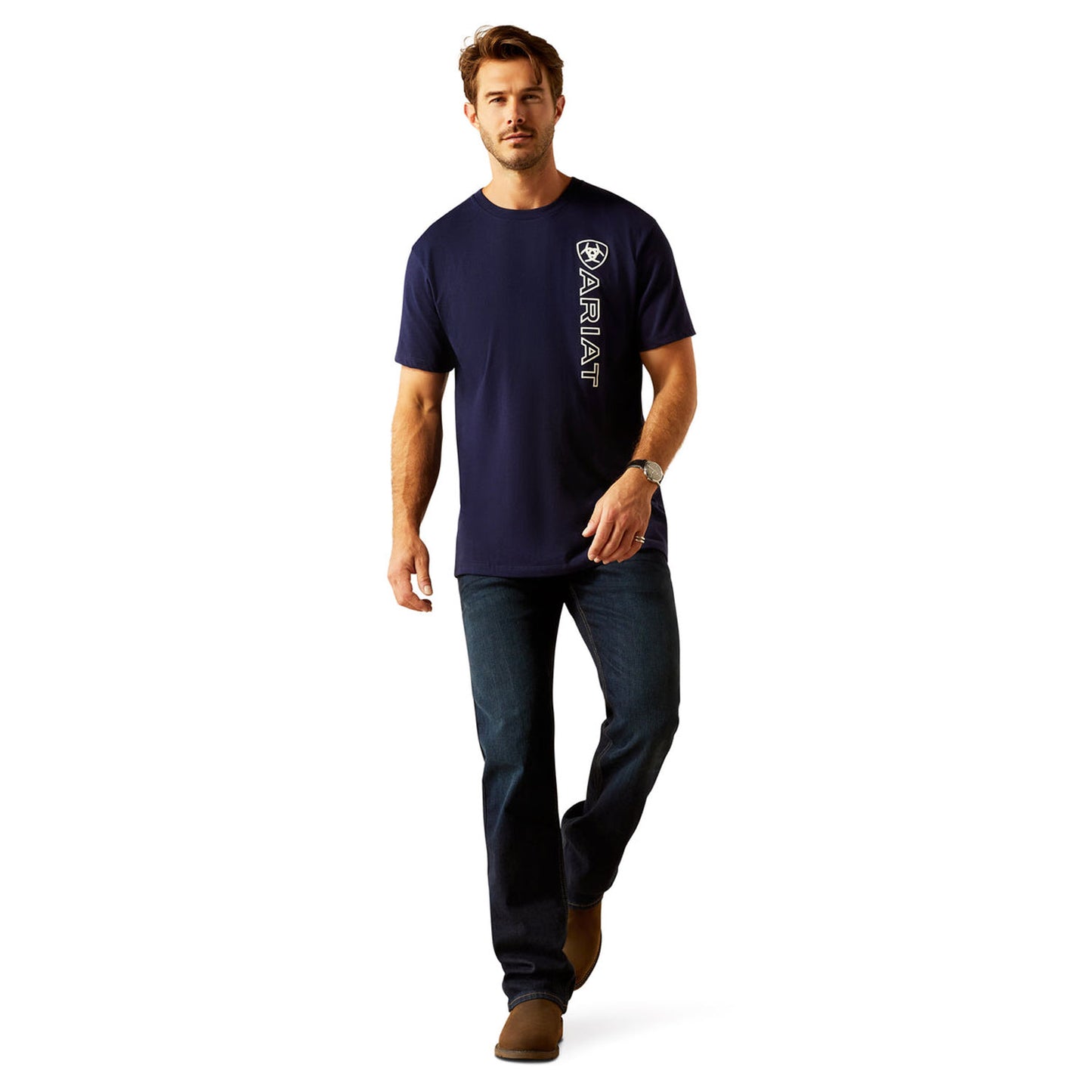 Ariat Men's Vertical Logo T-Shirt - Classic Blue/White