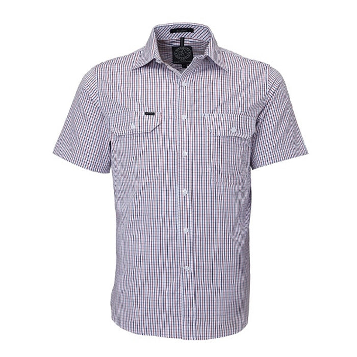 Pilbara Men's Double Pockets S/S Shirt - Emerald/Navy/White
