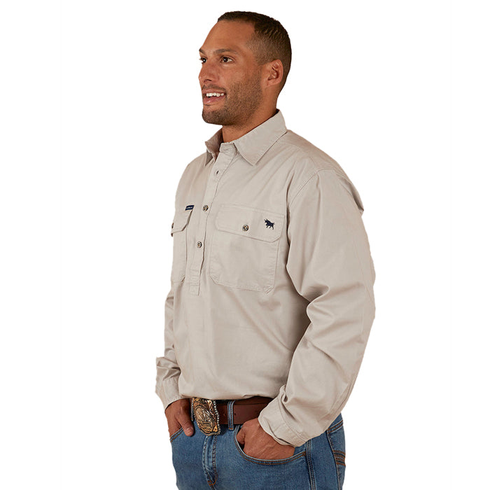 Ringers Western King River Men's Half Button Work Shirt - Beige