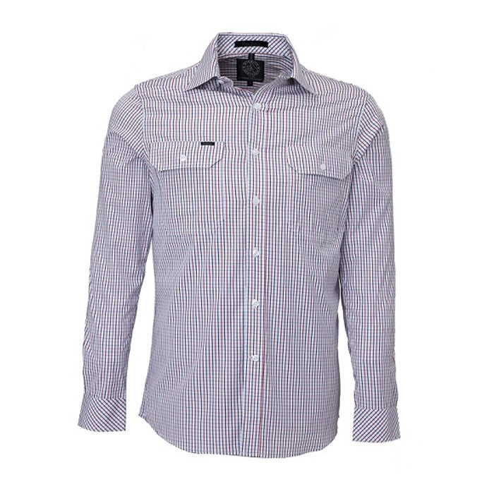 Pilbara Men's Double Pockets L/S Shirt - Emerald/Navy/White