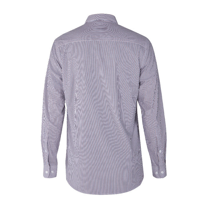 Pilbara Men's Y/D Stripe L/S Shirt - Maroon/Navy/White Stripe