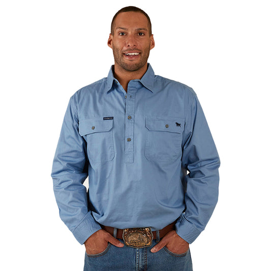 Ringers Western King River Men's Half Button Work Shirt - Denim Blue