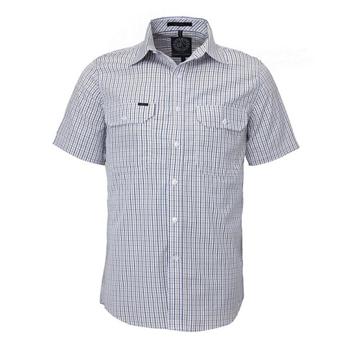 Pilbara Men's Double Pockets S/S Shirt - Emerald/Navy/White