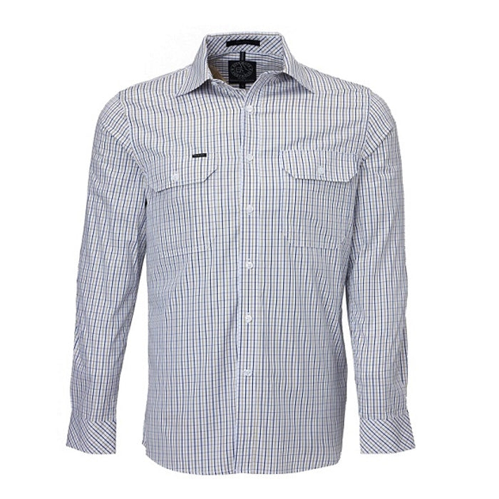 Pilbara Men's Double Pockets L/S Shirt - Emerald/Navy/White