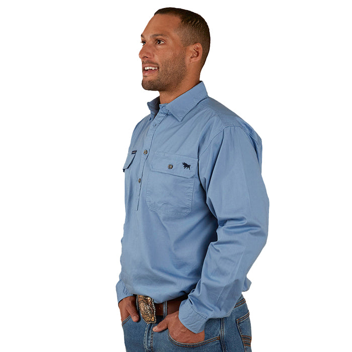 Ringers Western King River Men's Half Button Work Shirt - Denim Blue