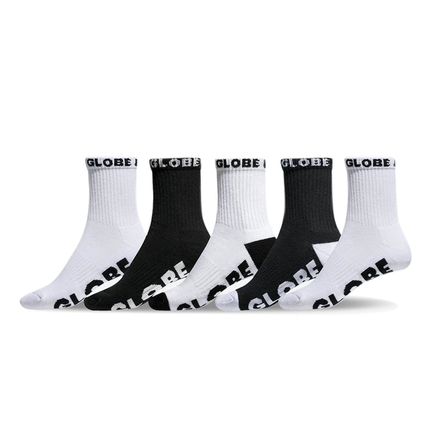 Globe Quarter Sock 5 Pack - Black/White