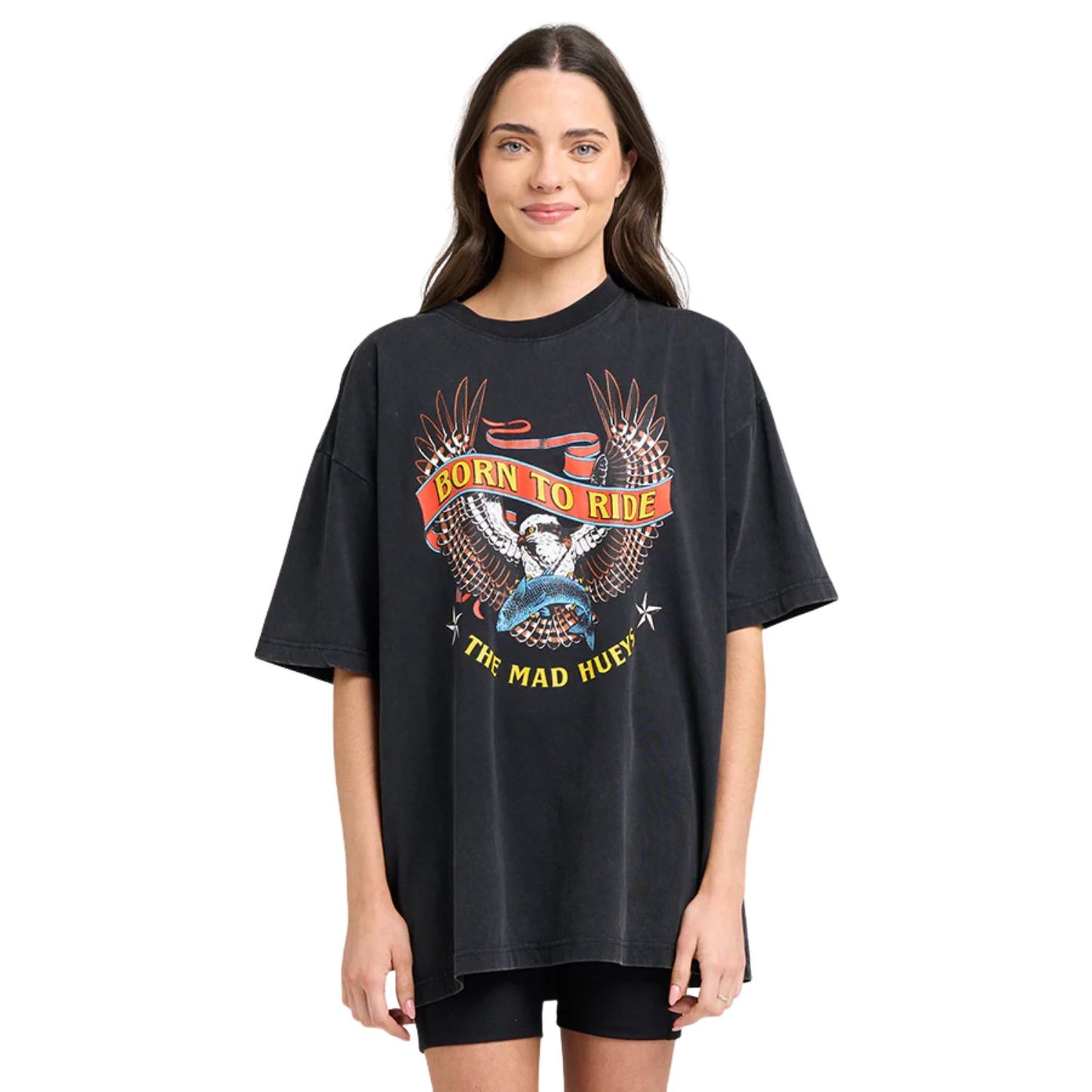 The Mad Hueys Born To Ride Women's Oversized S/S Tee - Washed Black