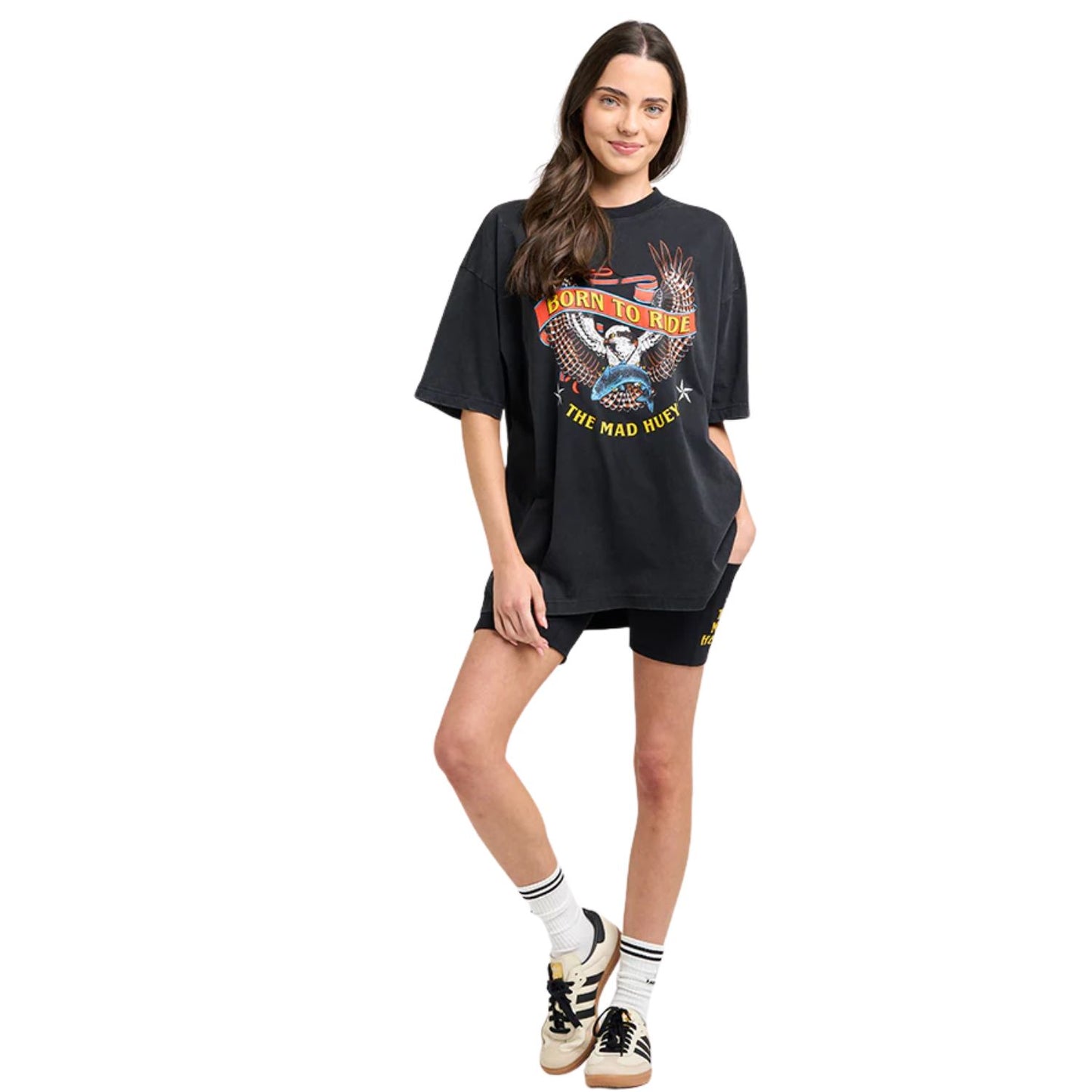The Mad Hueys Born To Ride Women's Oversized S/S Tee - Washed Black