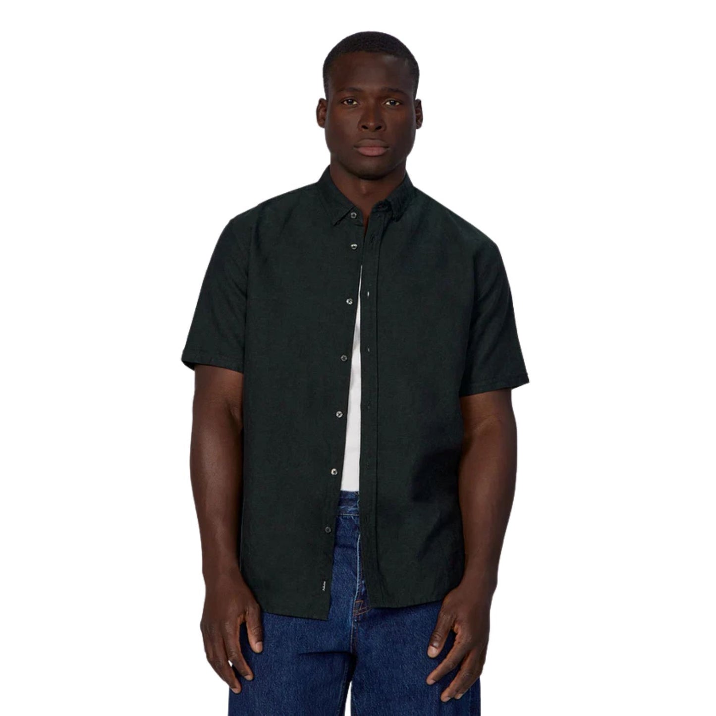 Industrie The Tennyson Linen Blend S/S Shirt - Dark Pine