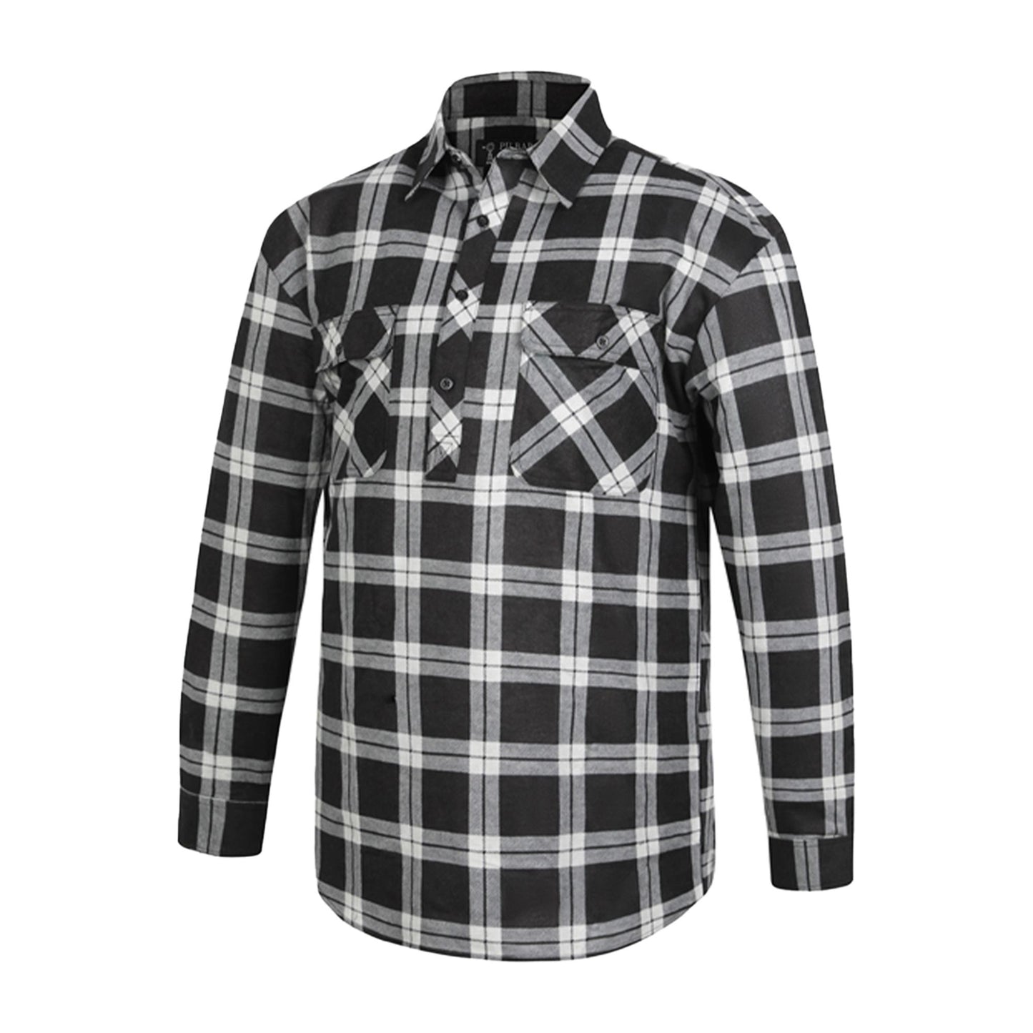 Pilbara Men's Closed Front Flannelette Shirt - Grey/Black