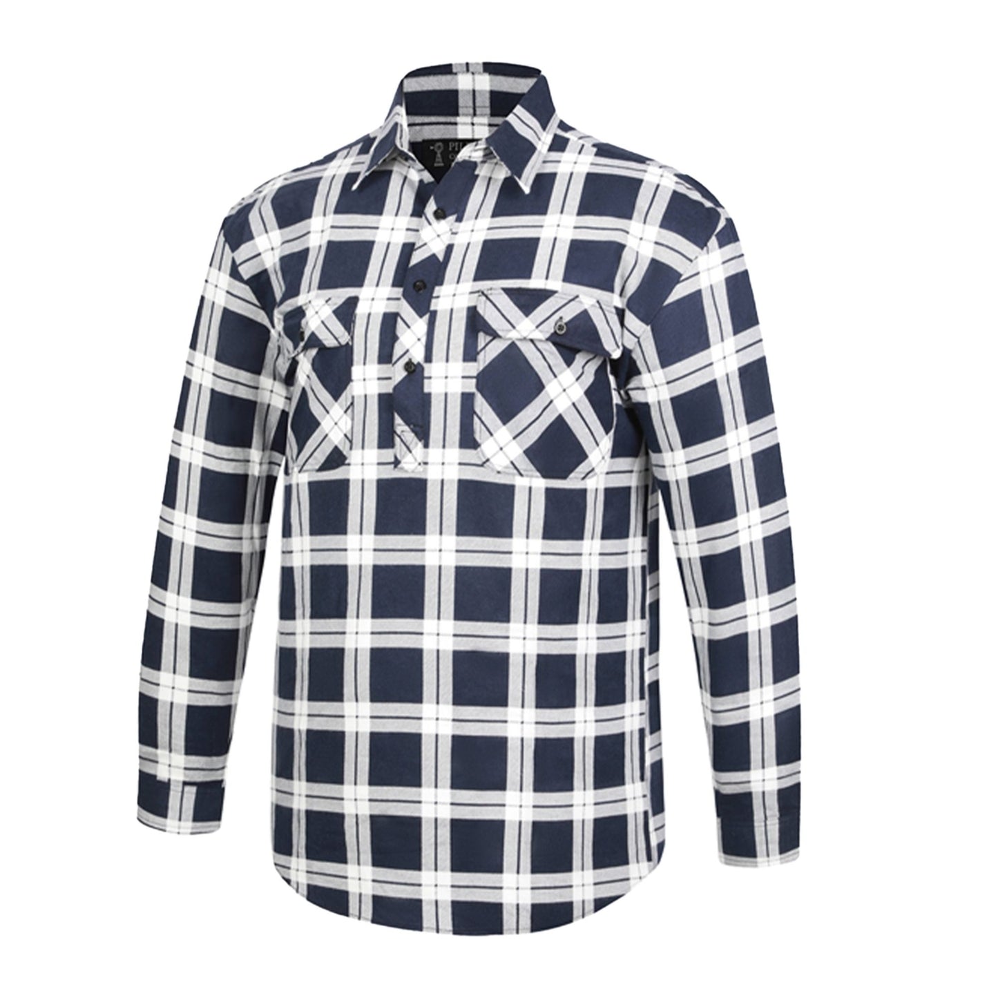 Pilbara Men's Closed Front Flannelette Shirt - Navy/White