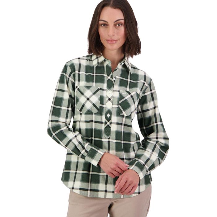 Swanndri Women's Egmont Half Button Long Sleeve Shirt - Moss