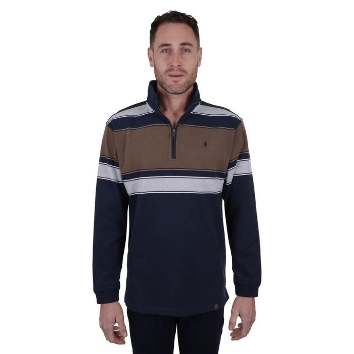 Thomas Cook Men’s Jason 1/4 Zip Rugby - Navy/Dark Tan