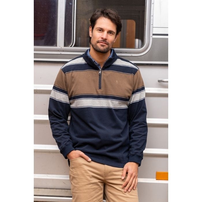 Thomas Cook Men’s Jason 1/4 Zip Rugby - Navy/Dark Tan