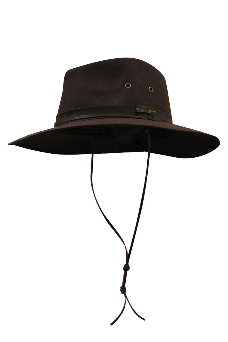 Thomas Cook Wide Brin Oilskin Hat - Dark Brown