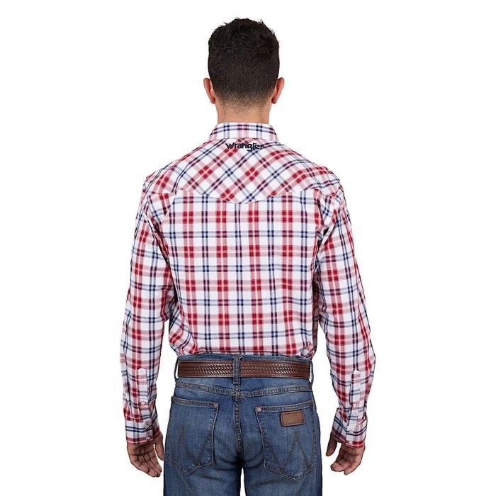 Wrangler Men's Dan Logo L/S Shirt - White/Red
