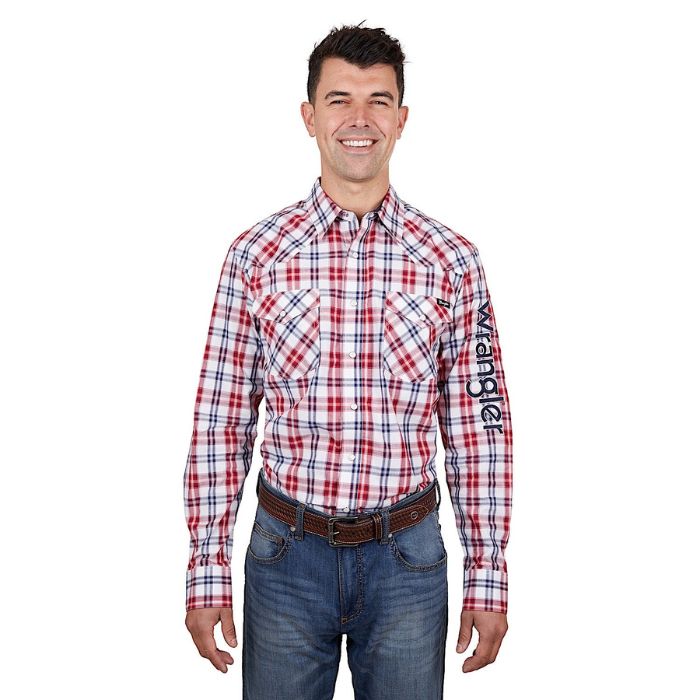Wrangler Men's Dan Logo L/S Shirt - White/Red