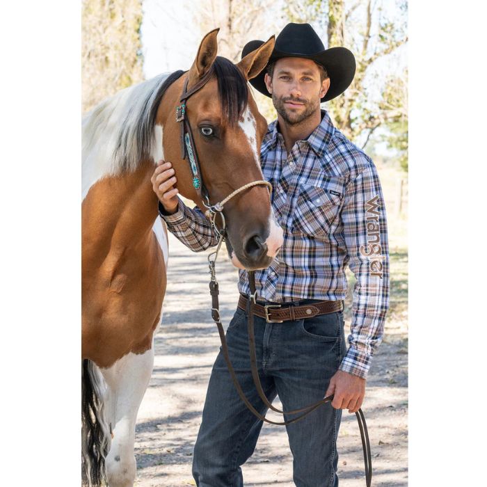 Wrangler Men's Tom Logo L/S Shirt - Navy/Tan