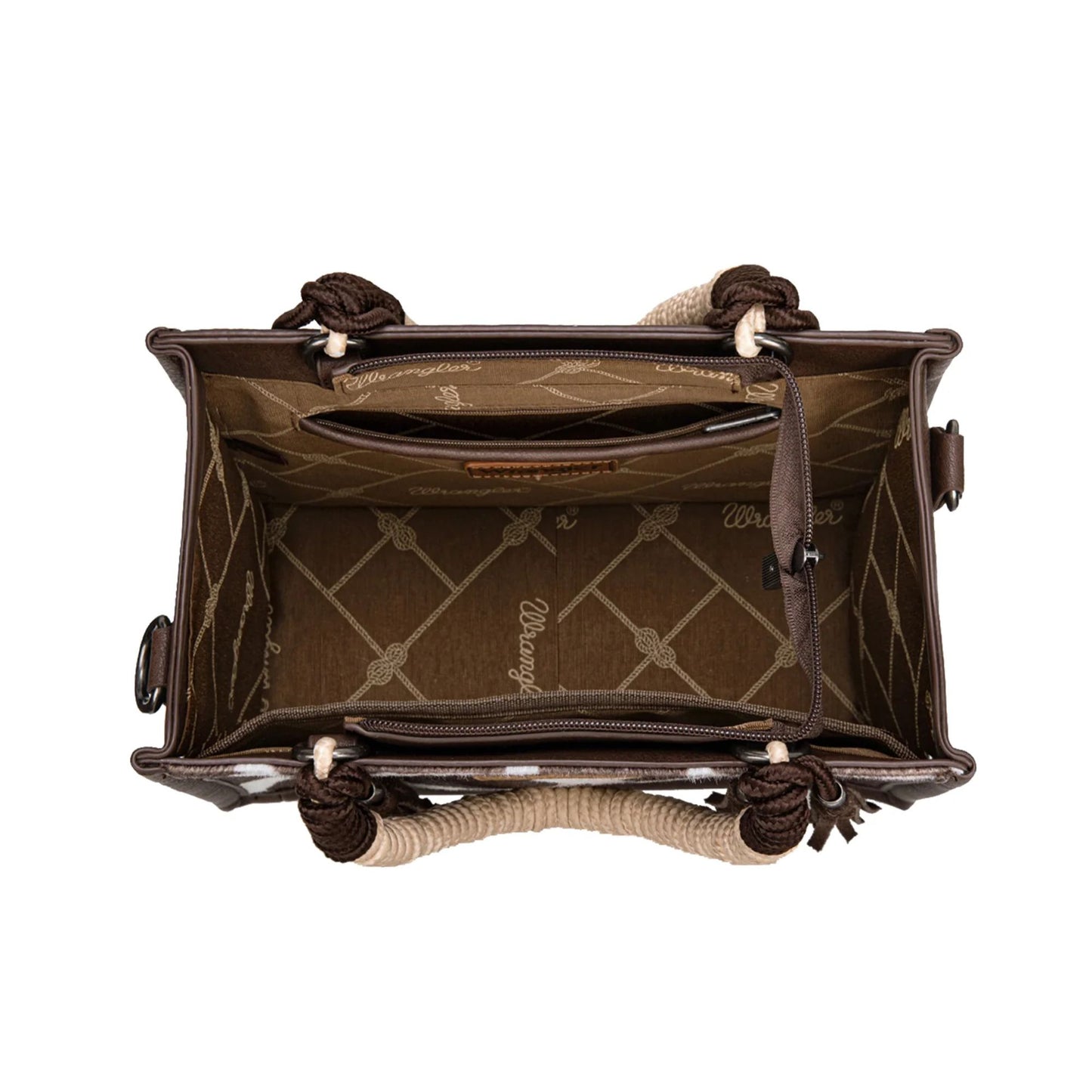 Wrangler Cow Print Tassel Crossbody Bag - Chocolate