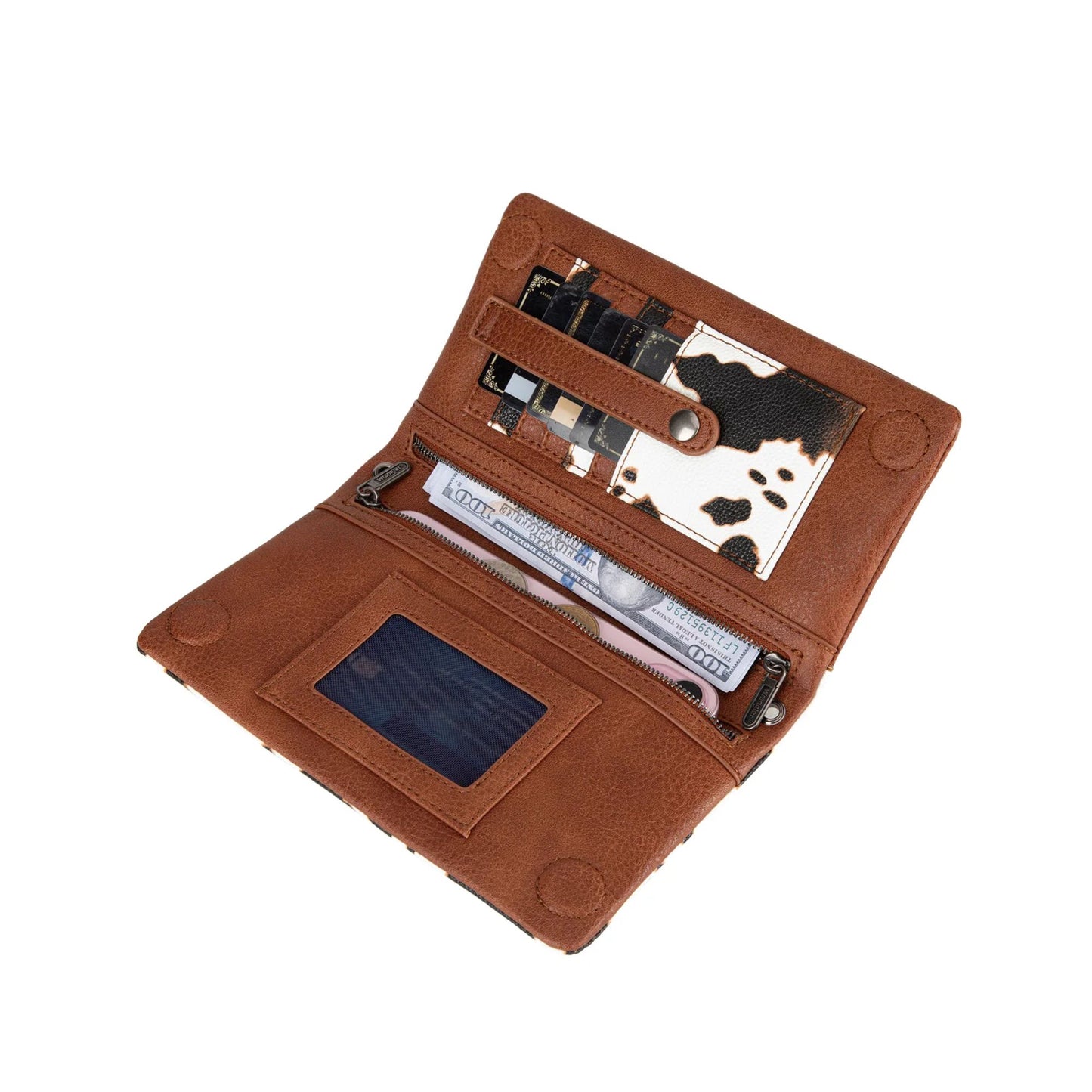 Wrangler Cow Print Wallet Crossbody Bag - Tan