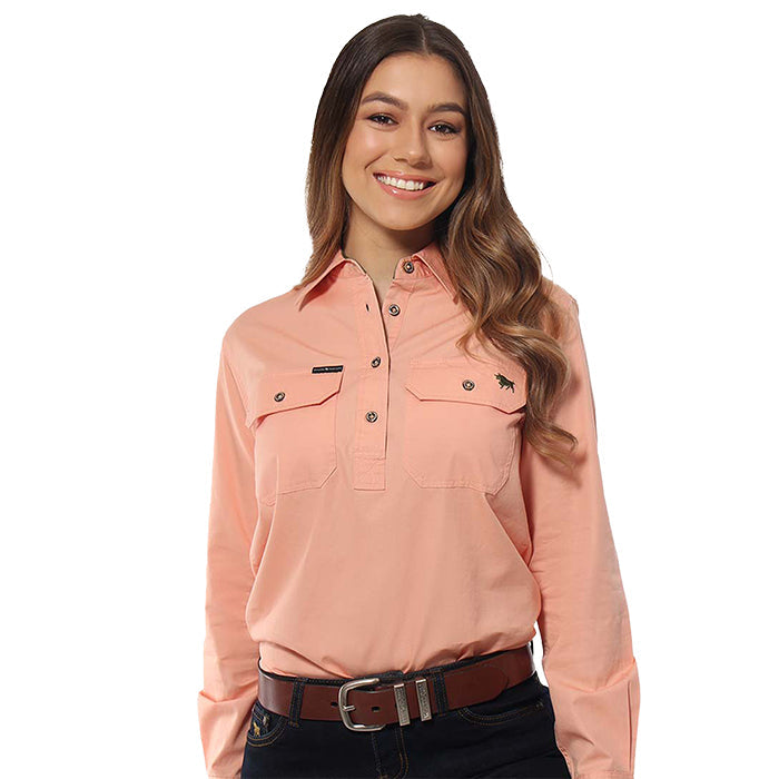 Ringers Western Pentecost River Women's Half Button Work Shirt - Coral