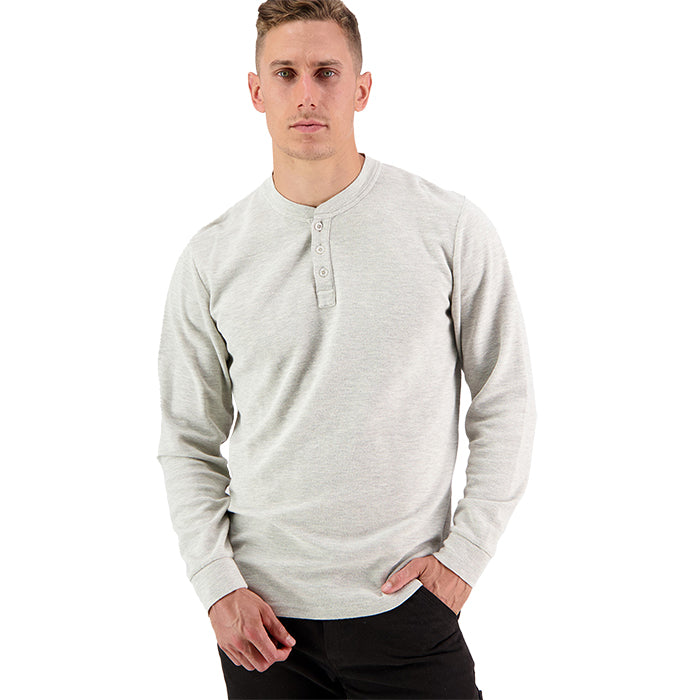 Swanndri Men's Oxford Long Sleeve Henley - Light Grey Marle
