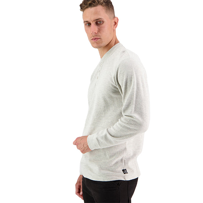 Swanndri Men's Oxford Long Sleeve Henley - Light Grey Marle