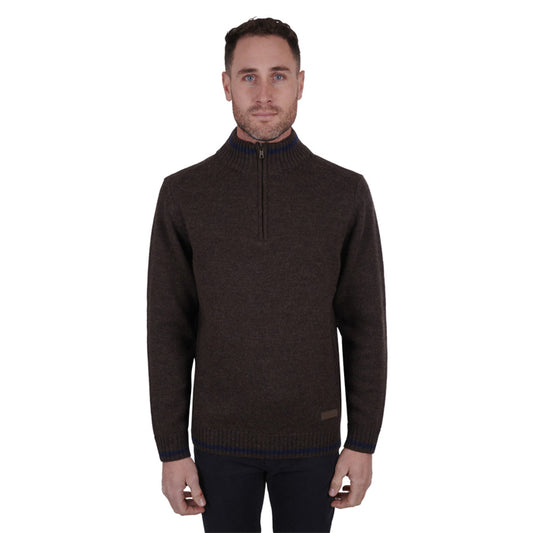 Thomas Cook Men's Nick Merino 1/4 Zip Neck Jumper - Dark Tan