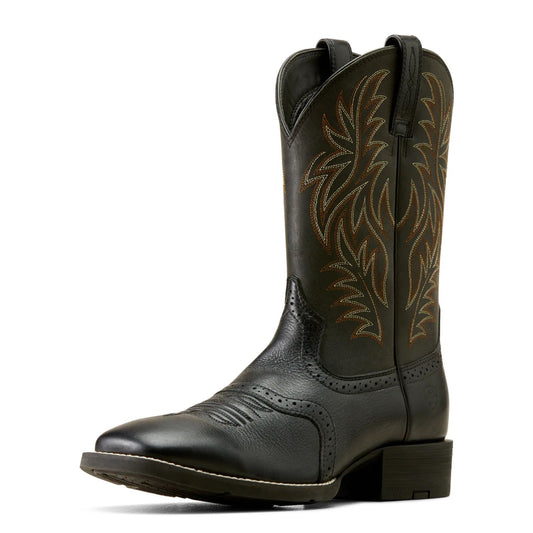 Ariat Men's Sport Wide Square Toe Boots - Black Deertan