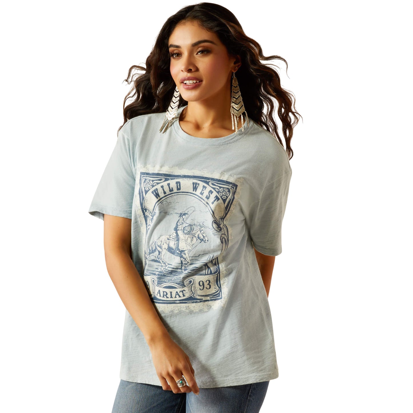 Ariat Women's Wild West Stamp S/S Tee -  Bleached Blue