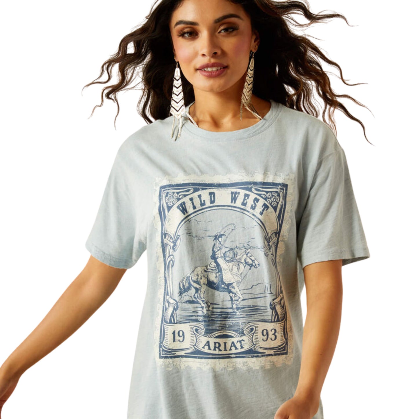 Ariat Women's Wild West Stamp S/S Tee -  Bleached Blue