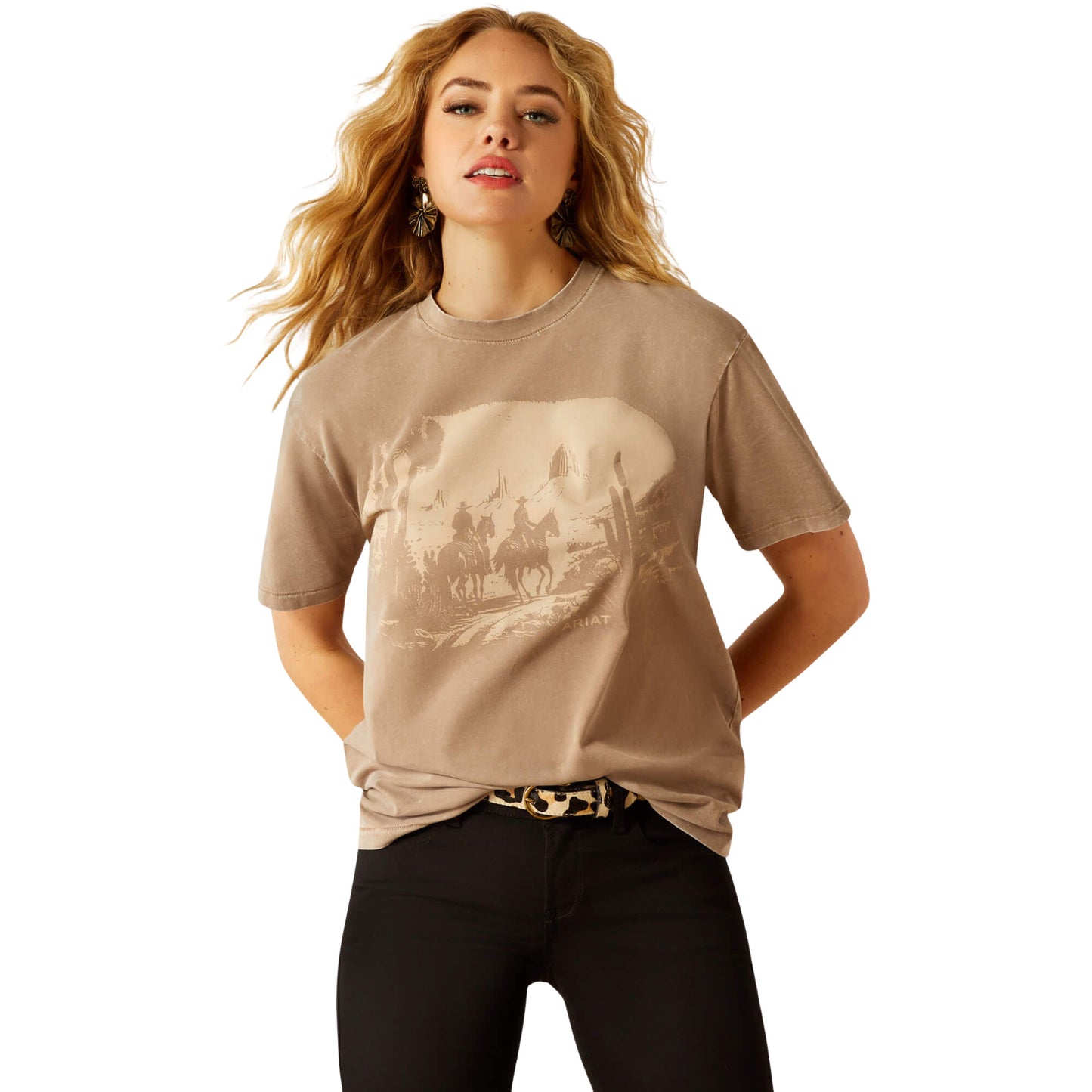 Ariat Women's Western Mural S/S Tee -  Washed Greige