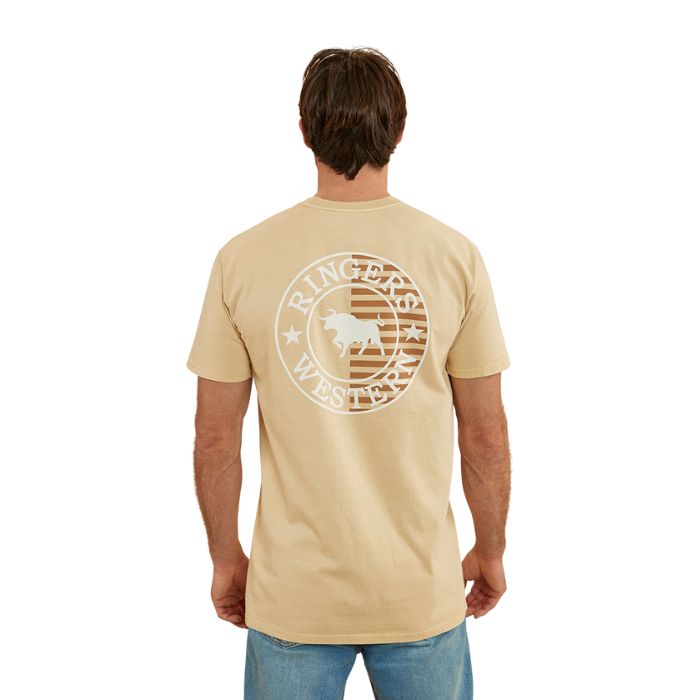 Ringers Western Signature Bull Flag Men's  Stock Fit T-Shirt - Dark Sand