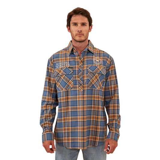 Ringers Western   Floyd Mens Half Button Flannel - Tawny Brown