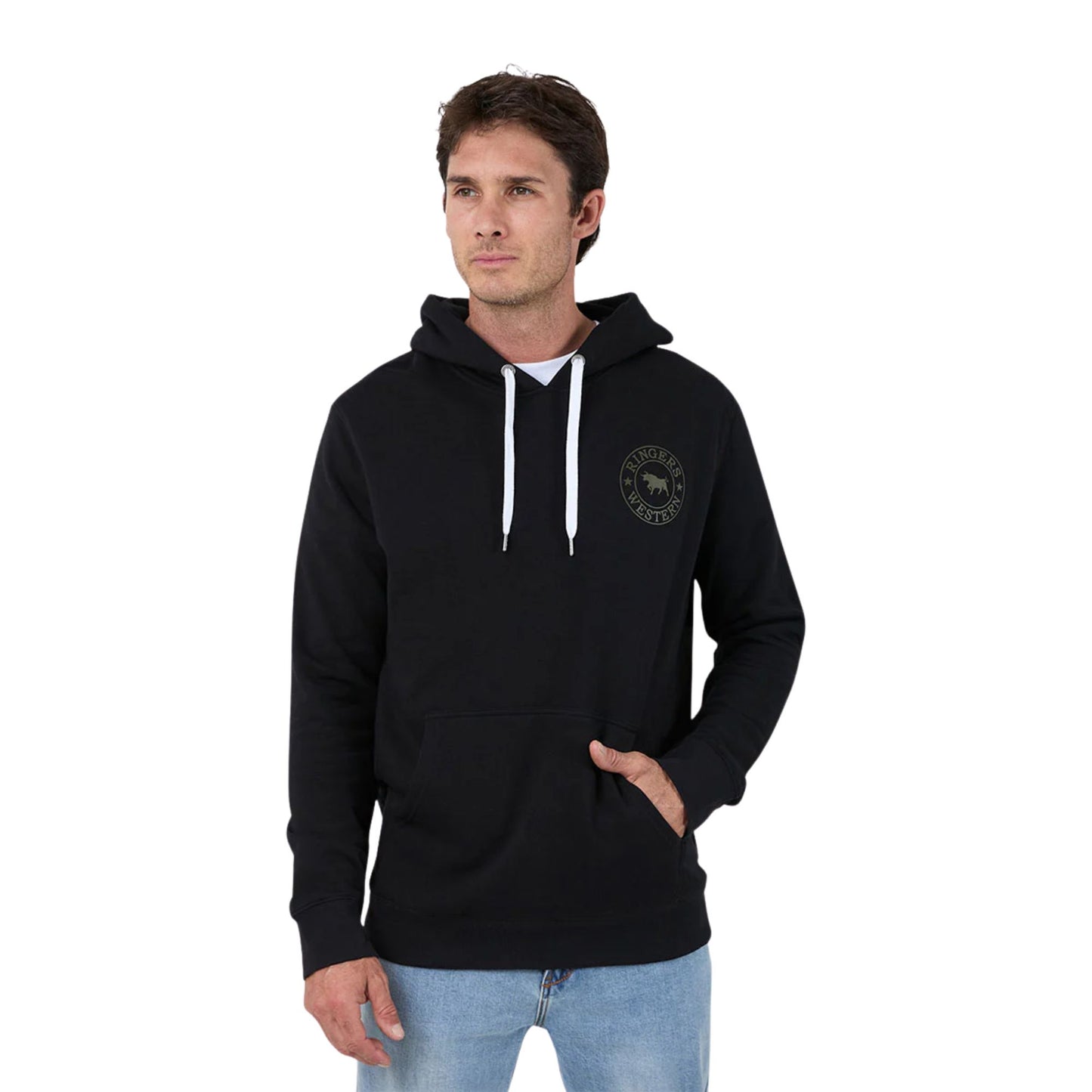 Ringers Western Signature Bull Men's Pullover Hoodie -Black/Military Green