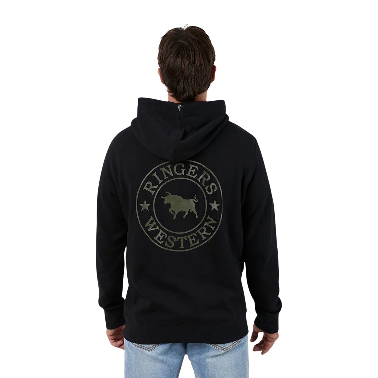 Ringers Western Signature Bull Men's Pullover Hoodie -Black/Military Green