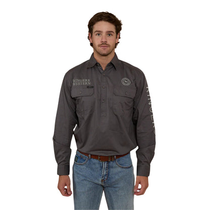 Ringers Western Hawkeye Men's Half Button Work Shirt - Magnum/Ultimate Grey