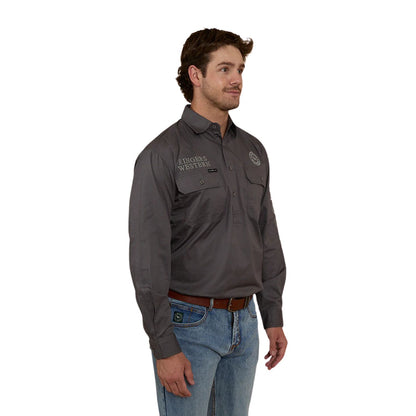 Ringers Western Hawkeye Men's Half Button Work Shirt - Magnum/Ultimate Grey