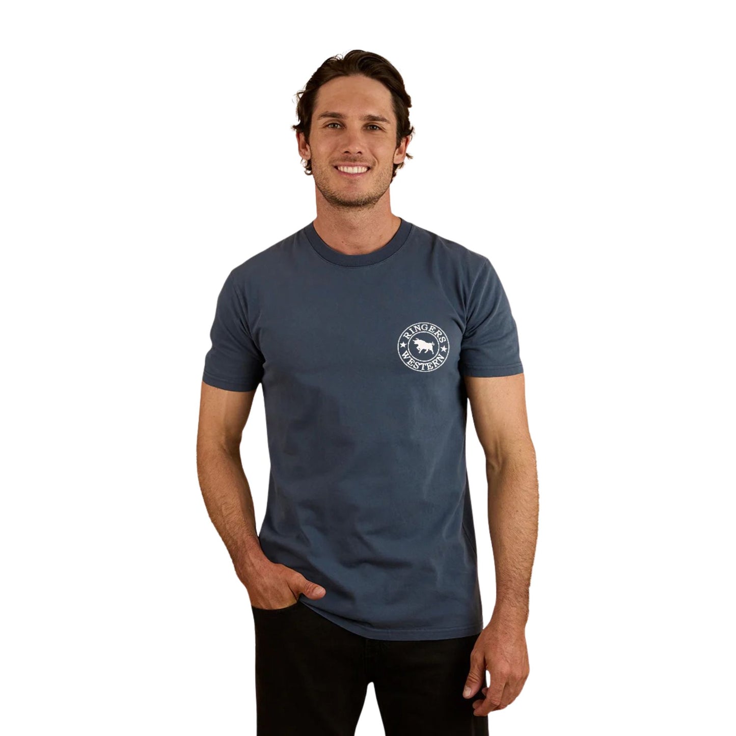 Ringers Western Chasin' Tail Men's Stock Fit T-Shirt - Washed Navy