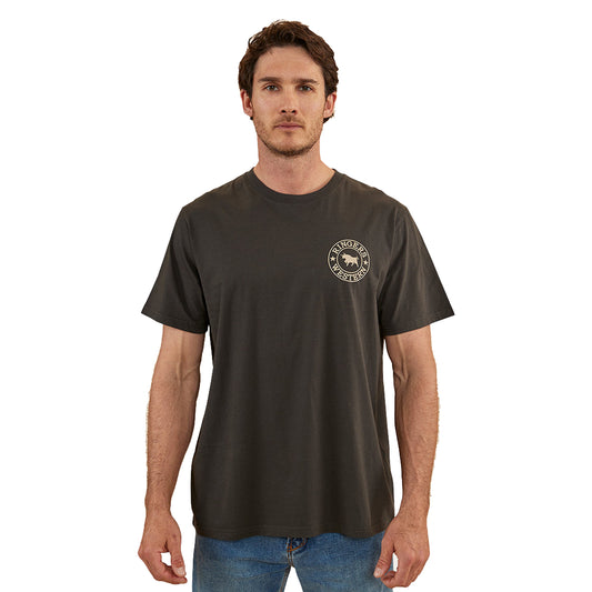 Ringers Western Signature Bull Men's Loose Fit T-Shirt - Charcoal/Dark Sand