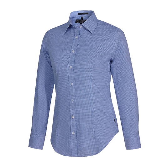 Pilbara Ladies Check L/S Shirt - Blue/White Mini Check