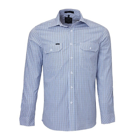 Pilbara Men's Double Pockets L/S Shirt - Blue/Navy/White