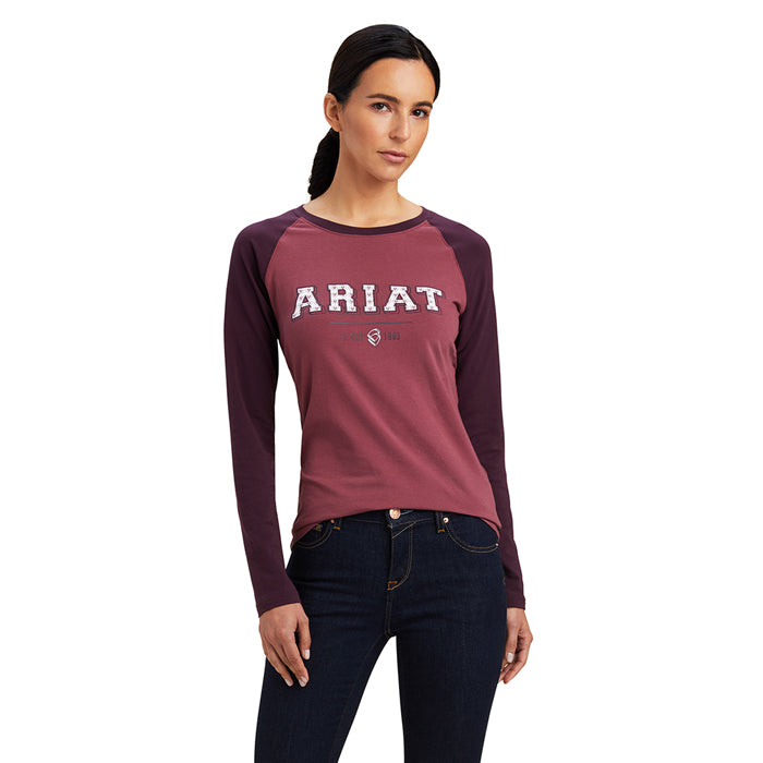 Ariat Women's Varsity Tee - Mulberry/Nostalgia Pink