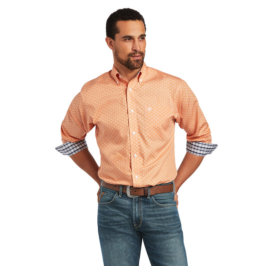 Ariat Men's Wrinkle Free Yakov Fitted Shirt - Habanero Peach