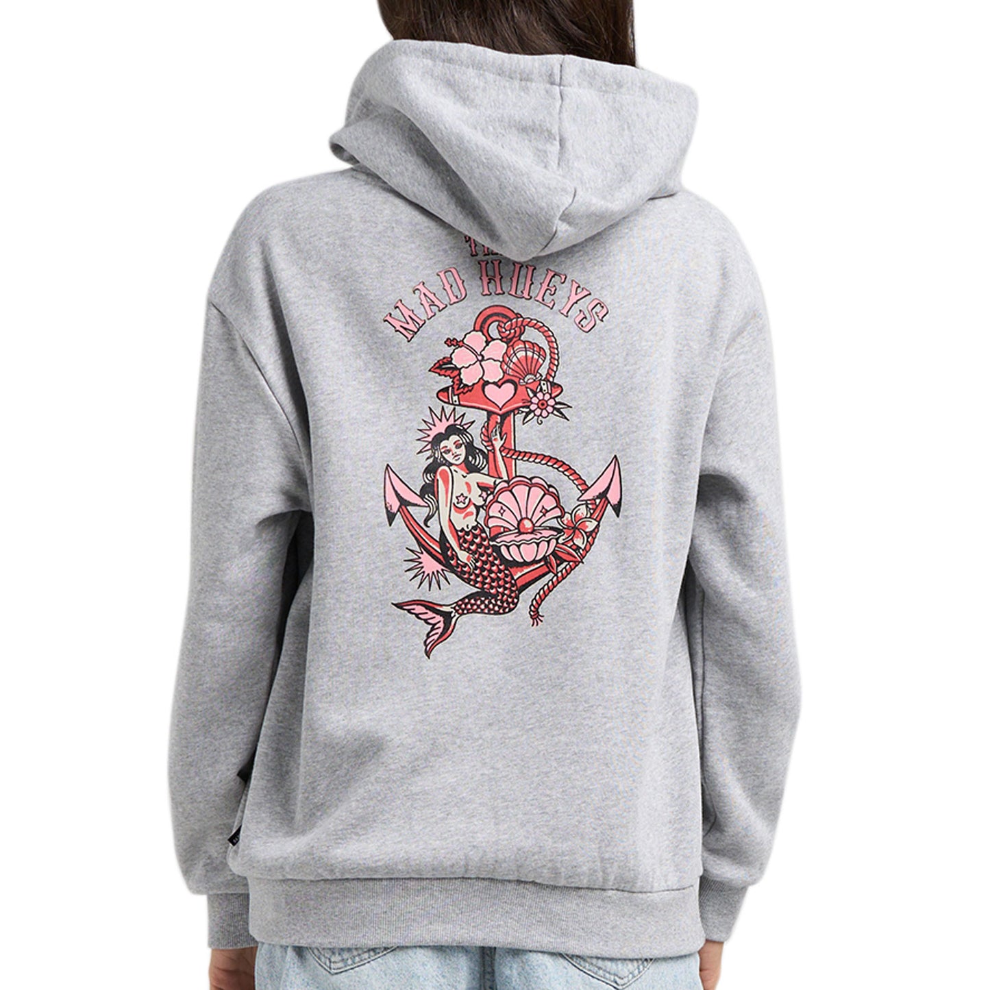 The Mad Hueys Mermaid Anchor Women's Hooded Pullover - Grey Marle