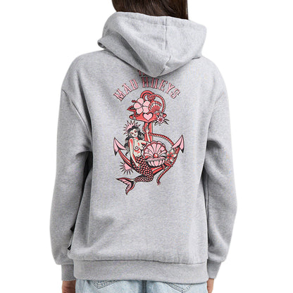 The Mad Hueys Mermaid Anchor Women's Hooded Pullover - Grey Marle