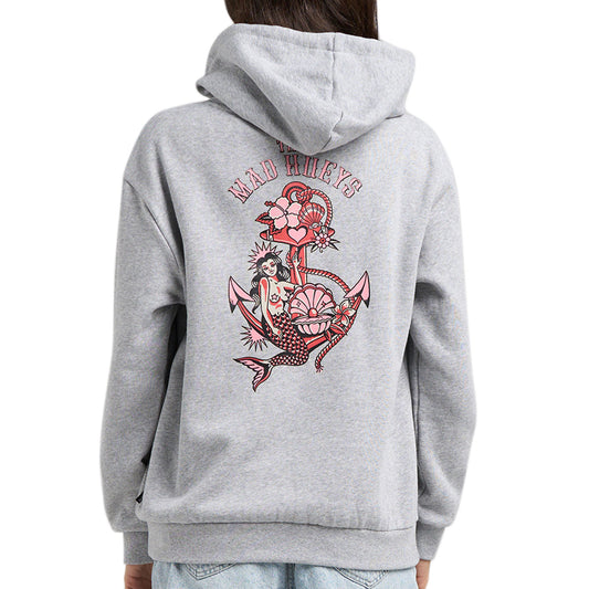 The Mad Hueys Mermaid Anchor Women's Hooded Pullover - Grey Marle