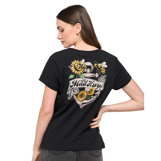 The Mad Hueys Women's Bee Anchor V-neck Tee - Black